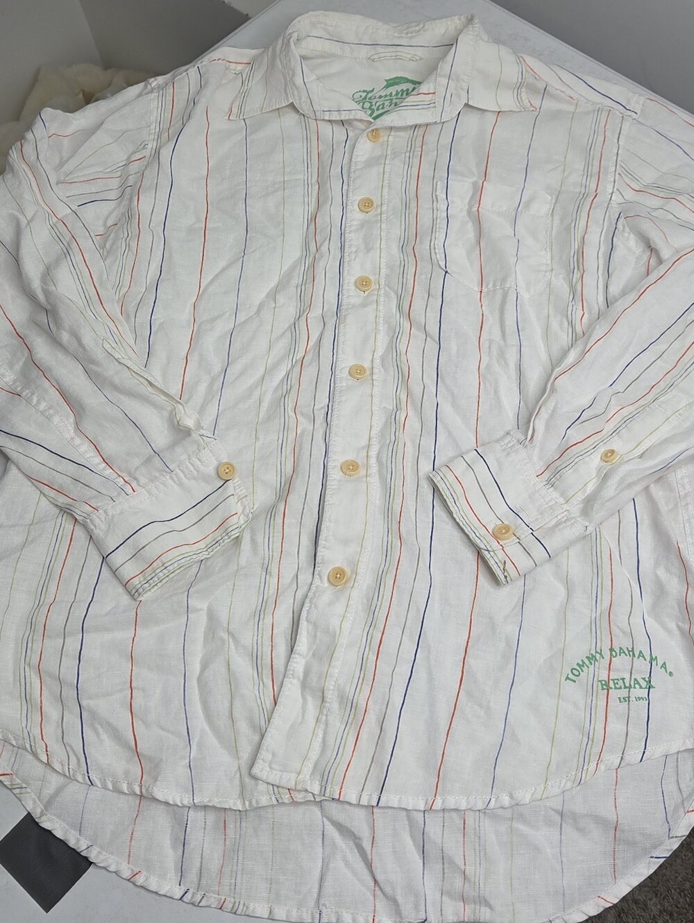 Tommy Bahama Men’s 100% Linen Striped Button Down Shirt Relax Coastal M